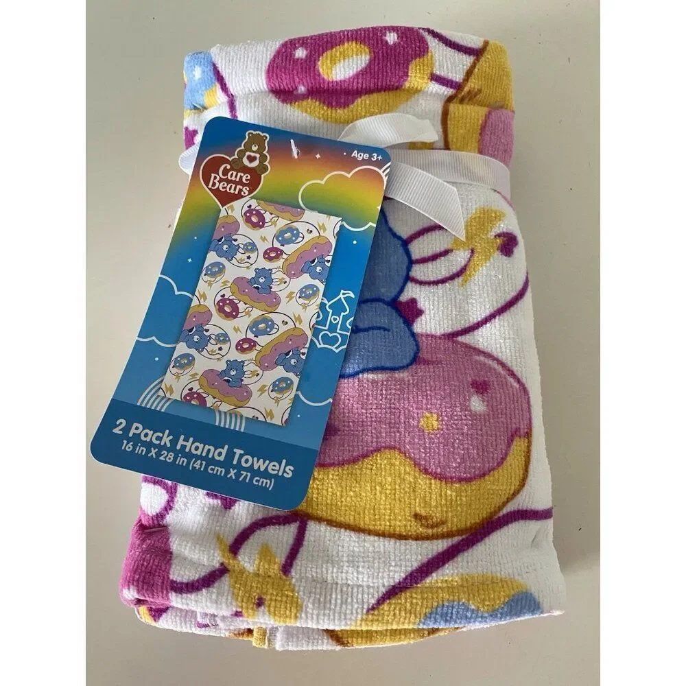 2 Pack Care Bears‎ Grumpy Bear And Donuts Bath Hand Towels 16 X 28” NEW